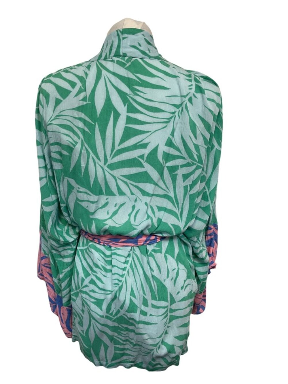 Billabong Palm Print Kimono Cardigan With Tie Belt & Pink Sleeve Detail - Picture 4 of 5